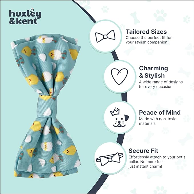 Huxley & Kent Pet Bow Tie for Dogs & Cats - Spring Easter Adjustable Hook & Loop Collar Accessory - Cute & Comfortable for Holidays & Celebrations - Chicks & Eggs, Large