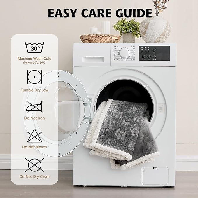 Qeils Pet Blankets for Cats - Waterproof Cat Blanket Washable - Sherpa Fleece Puppy Blanket, Soft Plush Reversible Throw Protector for Bed Couch Car Sofa, Grey 25x30 INCH