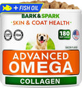 BARK&SPARK Advanced Omega-3 Collagen for Dogs - 180 Salmon & Fish Oil Treats for Dog Shedding, Skin Allergy Chews, Itch Relief, Hot Spots Treatment - Joints, Skin & Coat Supplement,EPA&DHA Fatty Acids