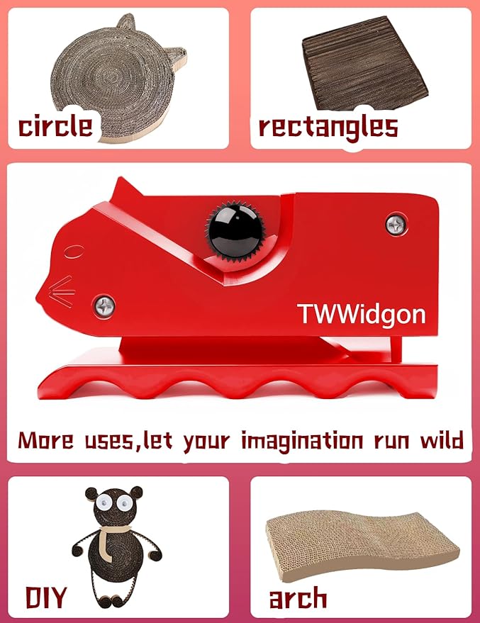 Cardboard Cutter for Cat Scratchers,Includes 10 Blades,3m nylon reusable strap,Non 3D Printed,DIY Cat Scratchers Cardboard Strip Tool,,Cardboard Cutting Machine for Cat Lovers (Red, Non-3D Printed)