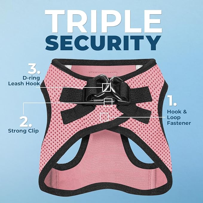 Best Pet Supplies Voyager Step-in Air Harness - All Weather Mesh, Reflective, No Pull Harness for Dogs, Cats - Secure with Hook & Loop Fastener, Buckle, Double D-Rings - Pink/Black Trim, L