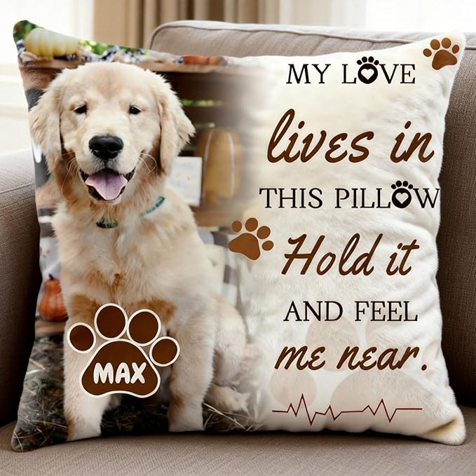 Photo Pet Memorial Throw Pillow | Personalized Custom Pillow, a Warm & Comforting Gift for Remembering Beloved Dogs and Cats