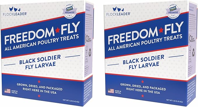 FLOCKLEADER Freedom Fly, All American Dried Black Soldier Fly Larvae Poultry Treats, 1 lb (Pack of 2)