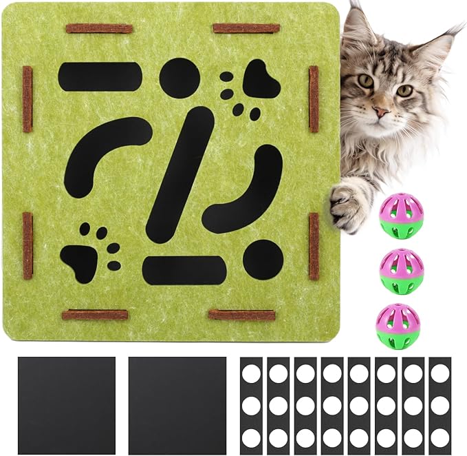 Felt Cat Nail File Enrichment Box, Soft Scratch Puzzle with Sandpaper Surface, Stress Free Nail Care Alternative, Interactive Maze Scratcher with Bell Ball for Indoor Cats