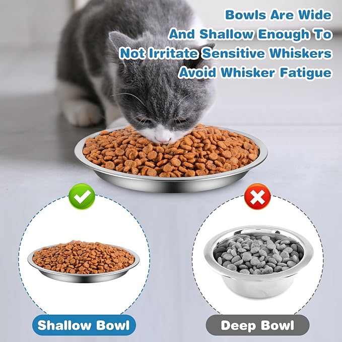 24 Pcs Stainless Steel Cat Bowls, Shallow Cat Dishes for Food and Water Whisker Fatigue Relief Heavy Duty Pet Dish Food Replacement for Small Cats and Dogs(6.4 inches)