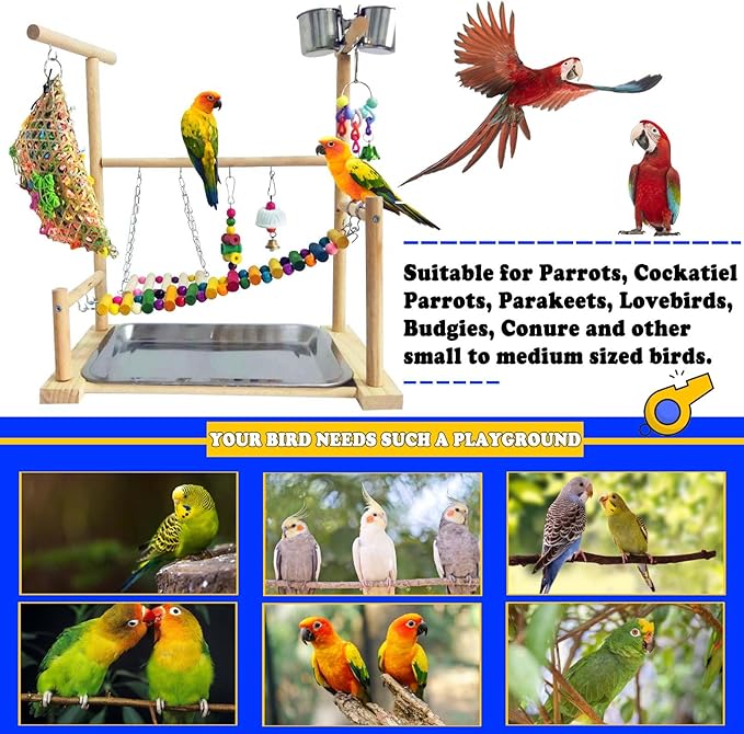 kathson Bird Playground,Parakeet Play Stand,Parrots Play Gym with Food Bowls,Cockatiel Playstand with Chewing&Exercise Toys,Birds Perch Stand for Budgie Conures Lovebirds