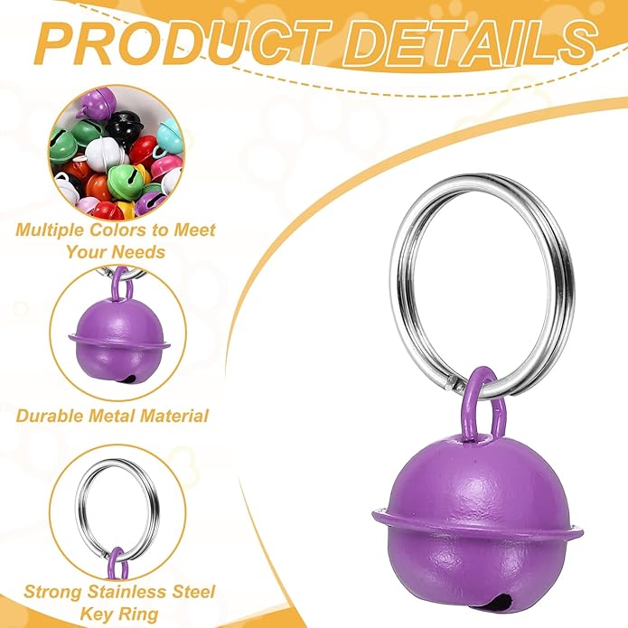 Cat Bells, Small Pet Copper Bells Collars Charm with Key Rings Loud Crisp Sound Anti-Lost Pendant Accessories