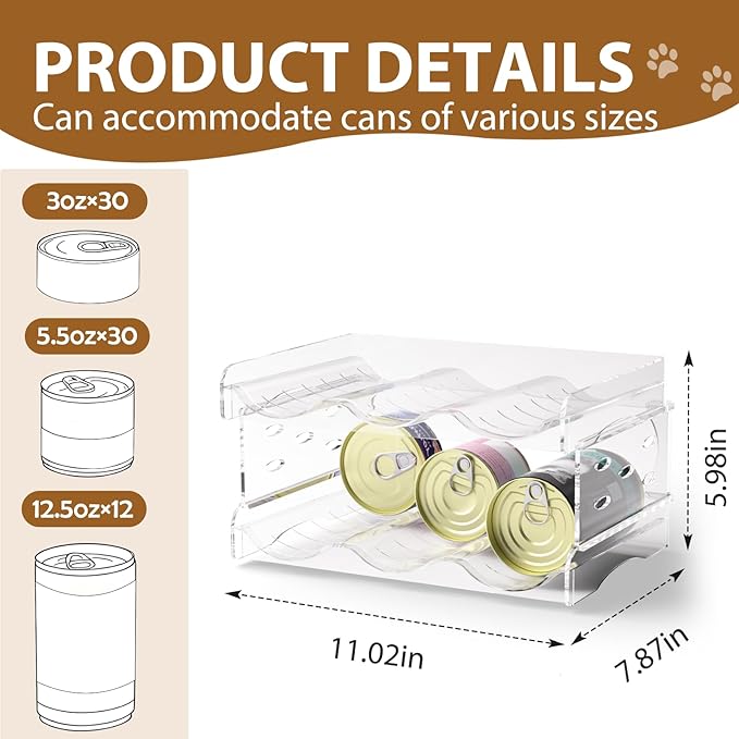 Cat Food Can Organizer, 2-Tier Cat Food Organizer, Transparent Can Organizer for Pantry, Canned Food Organizer Holds 30 (3oz) Cans, Pantry Can Organizer (2-Tier)