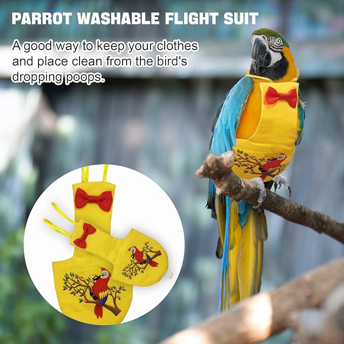 Bird Diaper Reusable Birds Flight Suit Nappies Protective Breathable Washable Parrot Diapers Nappy Clothes for Parakeet Parrot Budgie Canary Budgie Cockatiel(Yellow, Medium)