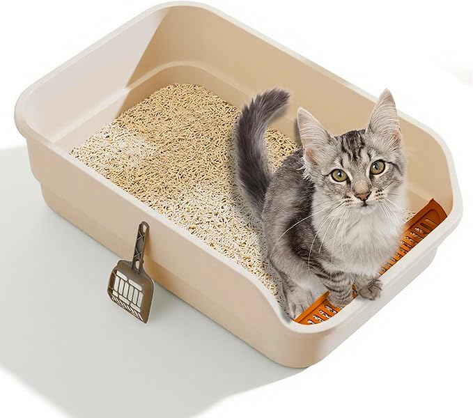 Gefryco Senior Cat Litter Box Low Entry Extra Large Litter Box for Indoor Cats Corner Low Cat Pan
