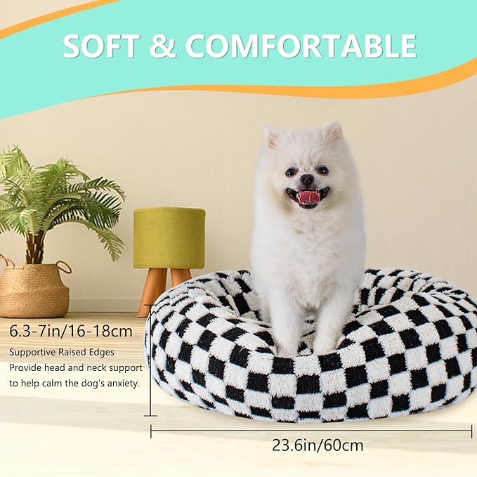 23 Inch Calming Dog Bed for Small Dogs Cats, Kitty Puppy Round Anti-Anxiety Warm Bed, Soft Cozy Anti-Slip Donut Washable Pet Bed, Fits up to 30 lbs Pets
