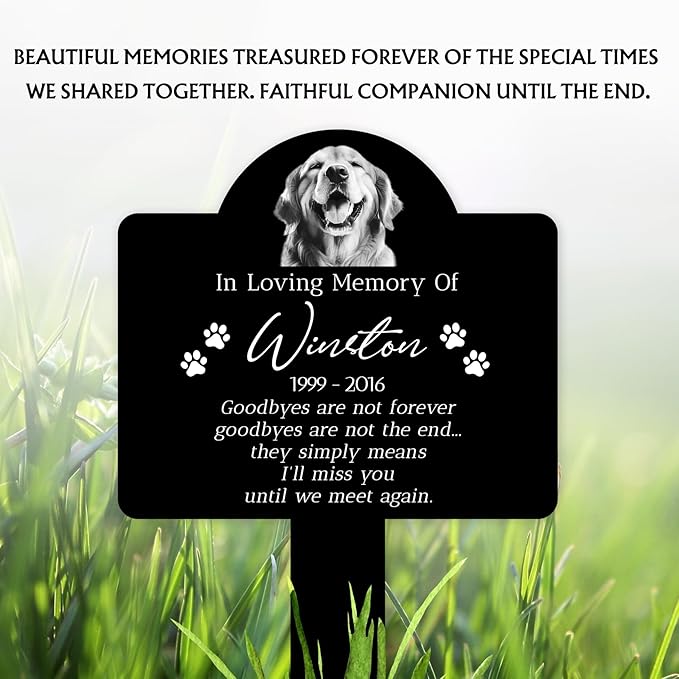 Dog Potrait Memorial Grave Markers Outdoor, Personalized Dog Waterproof Tombstones for Graves Outdoor, Sympathetic Metal Grave Marker Dog with Name, Date and Picture for Loss of Dog