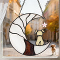 Dog Memorial Suncatcher, Handmade Stained Glass Window Haninging Suncatcher, Pet Memorial Gift for Cat Loss, Sympathy Valentine's Day Gift with Moon & Tree of Life for Pet Lovers