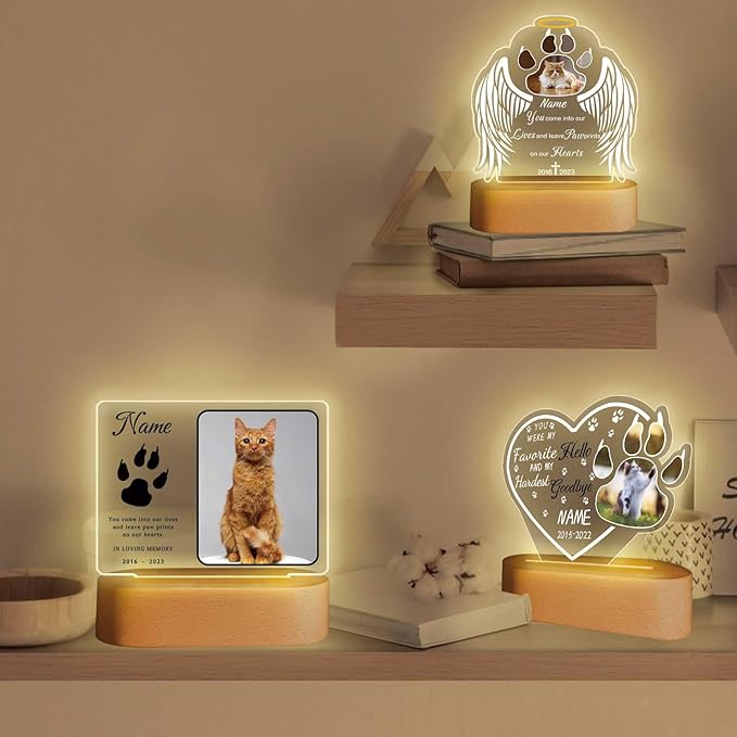 Personalized Pet Night Light Customized Dog Memorial Gift Picture Frame Acrylic Plaque Led Lamp Cat Sympathy Gift for Loss of Pet(Cat Paw)