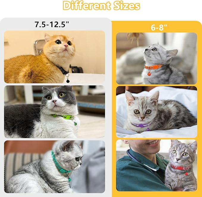 Taglory Kitten Collar Breakaway with Bell, Reflective Soft Cat Collar for Small Kittens, Adjustable 6-8 Inch High Visibility Night Strip, Lightweight for 2-6 Months Baby Cats, 2 Pack, Yellow