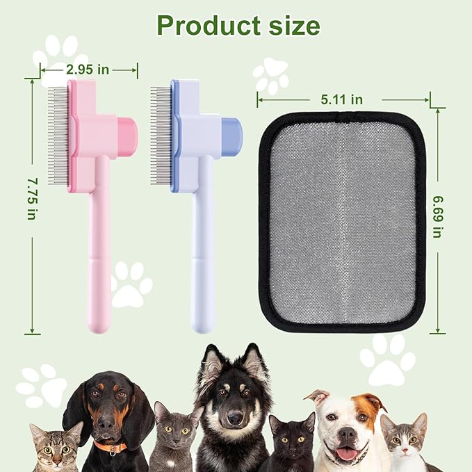 3PCS Flea Comb for Cats and Dogs with Pet Hair Remover Glove, Portable Pet Grooming Kit with a Release Button, Flea Removal Brush, Deshedding Glove for Shedding, For Pet Massage and Shed Hair Removal
