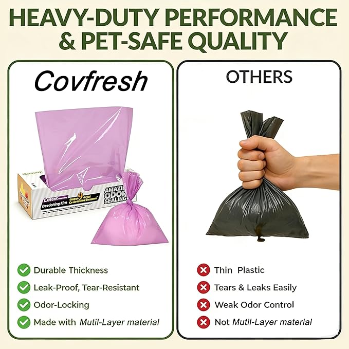 Odor-Sealing Cat Litter Bags - 90 Count Unscented Cat Poop Bags with Strong Odor Control, Leakproof & Durable Pet Waste Bags (Size:L, Color: Purple)