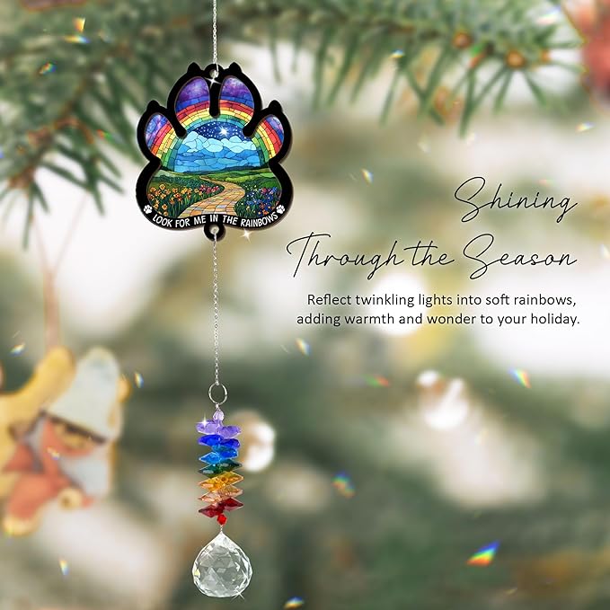 2 Layered Ornament Suncatcher - Mother's Day Father's Day Christmas Birthday Gifts for Pet Lover - Rainbow Bridge Suncatcher - Sympathy Ornament - Pets Remembrance - Paw Gift for Loss of Pet