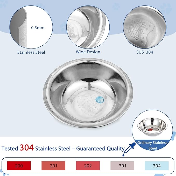 ZUFECY 4-Pack Stainless Steel Cat Bowls, 5.5'' Non-Tip Pet Food Dishes, Easy Clean Water Bowls for Indoor/Outdoor Use
