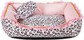 Gigreinc Dog Bed for Small Dogs - Cute Pink Leopard Dog Bed,Cat Beds for Indoor Cats Washable - Square Shape Cat Dog Sofa Bed Pet House Nest Cave(L, 22.0" L x 17.0" W x 6.0" Th