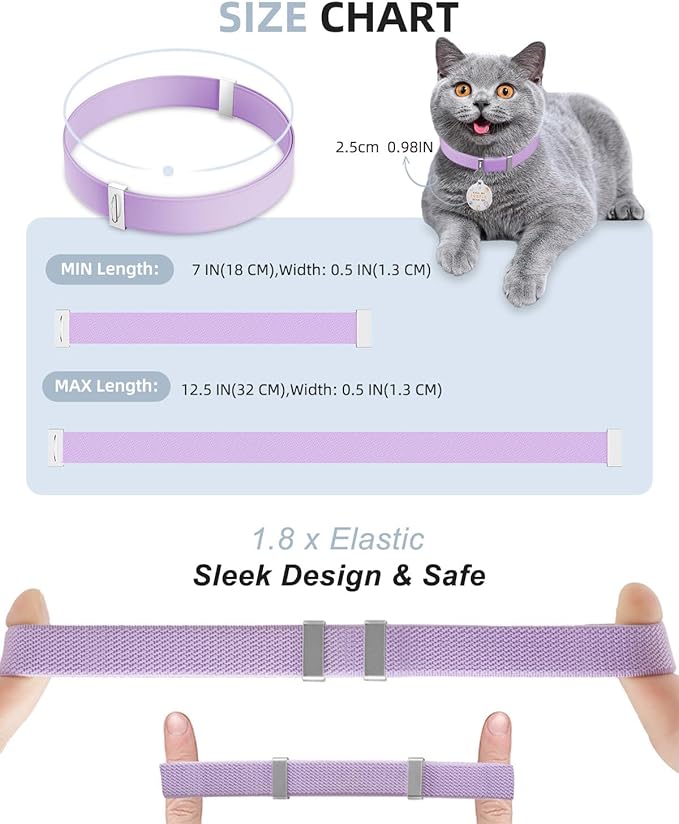 Cat Collar with QR Code Name Tag, Stretch Elastic Quick Release, Cat ID Tag Personalized, Ultra-Durable, Non Breakaway Lightweight Kitten Collar Fits Most Girl Boy Small Large Cats (Purple)