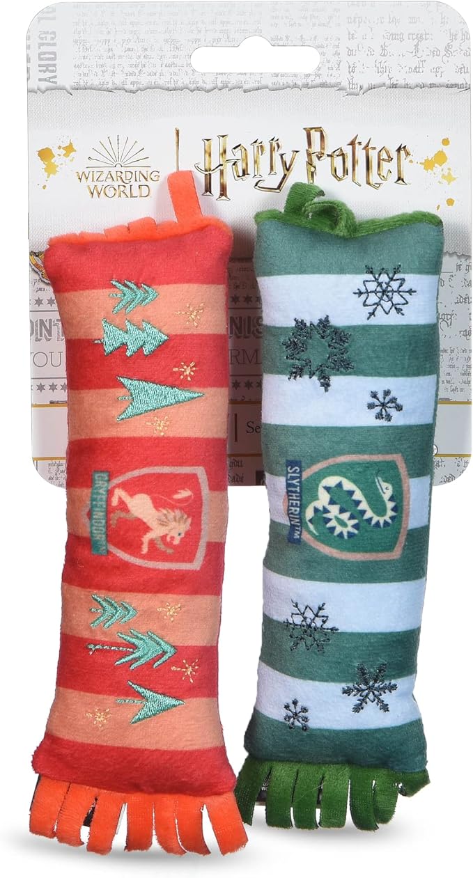 Harry Potter Plush Squeaker Gryffindor and Slytherin Scarf Toy | 2 Pack, 8 Inch - Dog Toys with Squeaker