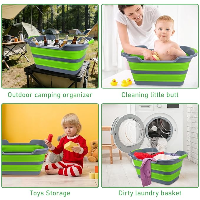 ddLUCK Multi-Functional Collapsible Pet Bathtub with Drainage Hole, Portable Indoor Outdoor Foldable Washing Tub Bathing Tub Small Pets Bathtub for Puppy Small Dogs Cats (Green)