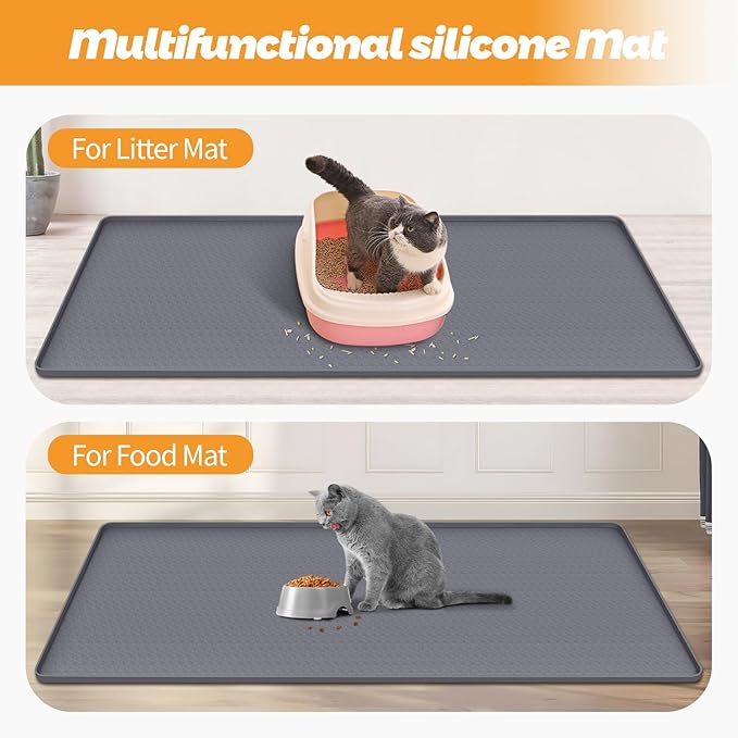 Cat Litter Mat, Extra Large 51" x 25.6" Silicone Mat Litter Trapping Mat for Scatter Control, Soft on Kitty Paws, Easy to Clean (Dark Grey)