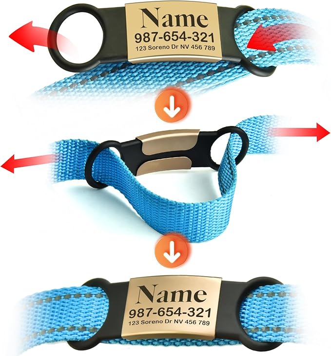 Slide-On Silent Dog Tags Engraved for Pets Personalized - Custom Silicone Stainless Steel ID Name Tags for Cats and Dogs - Soundless Quiet Badge for Collar - Kitten and Puppy Essentials (Small)