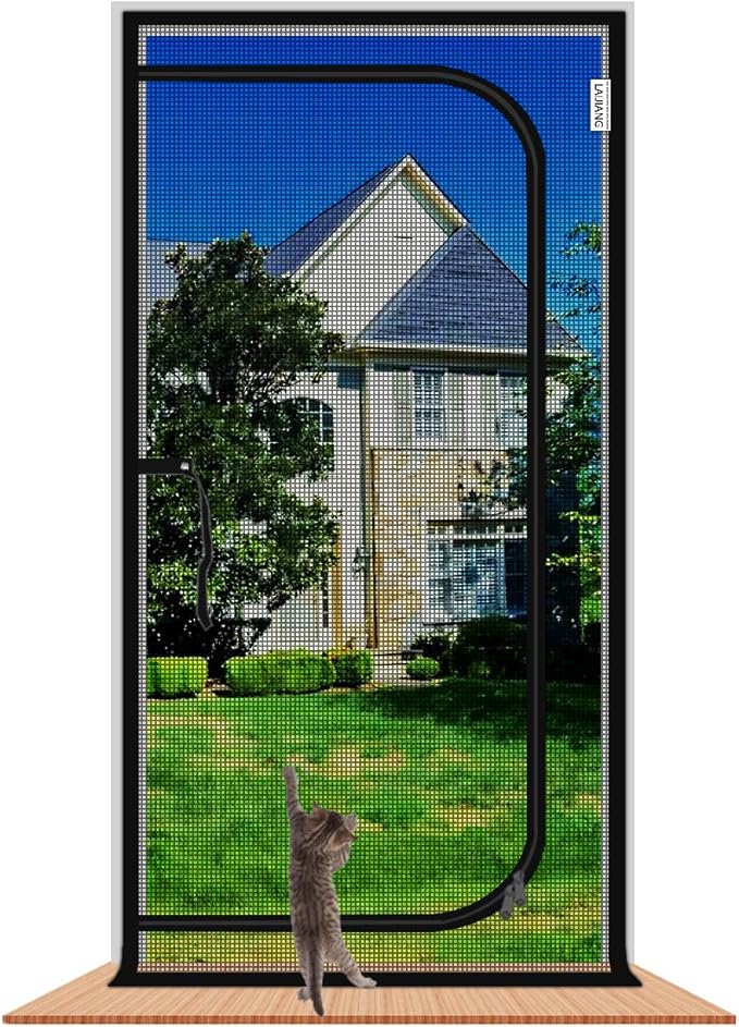 Cat Screen Door 35.5x82.5'' Reinforced Cat Resistant Mesh Creen Door Zipper Pets Proof Screen Door Prevent Pet Escape Door Curtains From Living Room,Bedroom,Patio ( Color : Black-D , Size : 150x220cm/