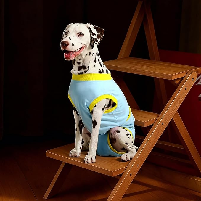 Recovery Suit for Dogs Cats After Surgery, E-Collar & Cone Alternative Surgical Suit, Prevent Licking Dog Onesies Pet Surgery Recovery Suit Soft Dog Bodysuit, Blue Yellow, XL