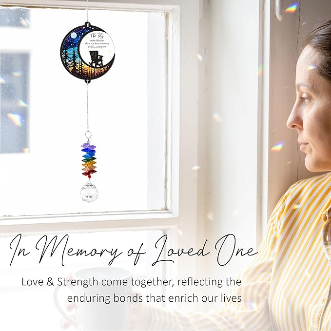 Memorial Suncatcher - Moon Chair Ornament - Sympathy Gift for Loss of Loved One - Bereavement Gifts - Condolence Gift - Memorial Rainbow Maker - Remembrance Ornament - Funeral Keepsake