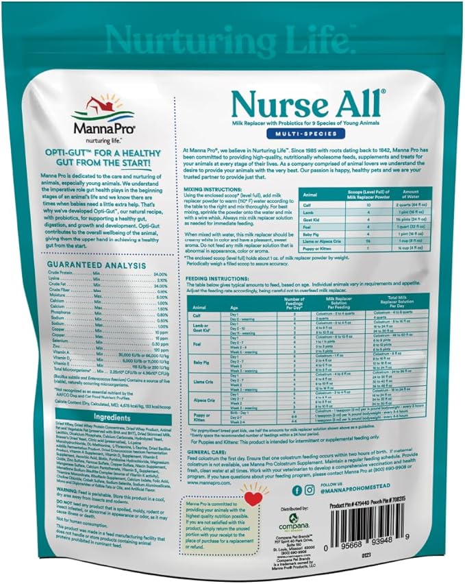 Manna Pro Nurse All Multi-Species Milk Replacer, Great for Calves, Lambs, Goat Kids, Foals, Baby Pigs, Llamas, Alpaca Crias, Puppies & Kittens, Provides Complete Nutrition, 3.5 lb
