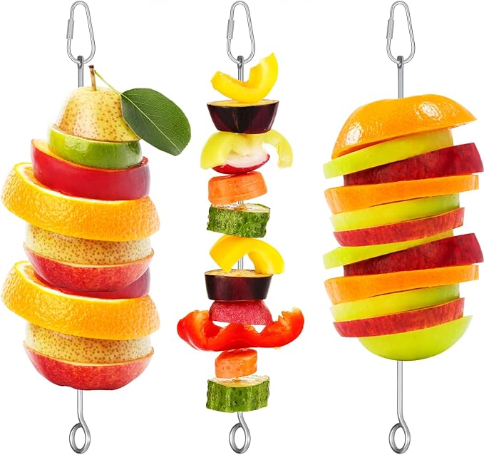 3 Pcs Bird Cage Food Holder Parrot, Stainless Steel Parrot Fruit Vegetable Stick Holders, Bird Food Treats Skewer, Birds Cage Feeder Foraging Toy Hanging Rodent Toy for Parakeet Budgie Macaw