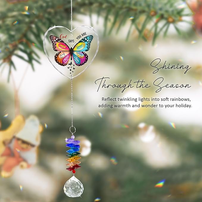 Glass Ornament Suncatcher - Appreciation Gift - Unique Presents - Christmas Mothers Day Butterfly Inspirational Gift for Friends Mom Sister Girl Female Coworker Christian