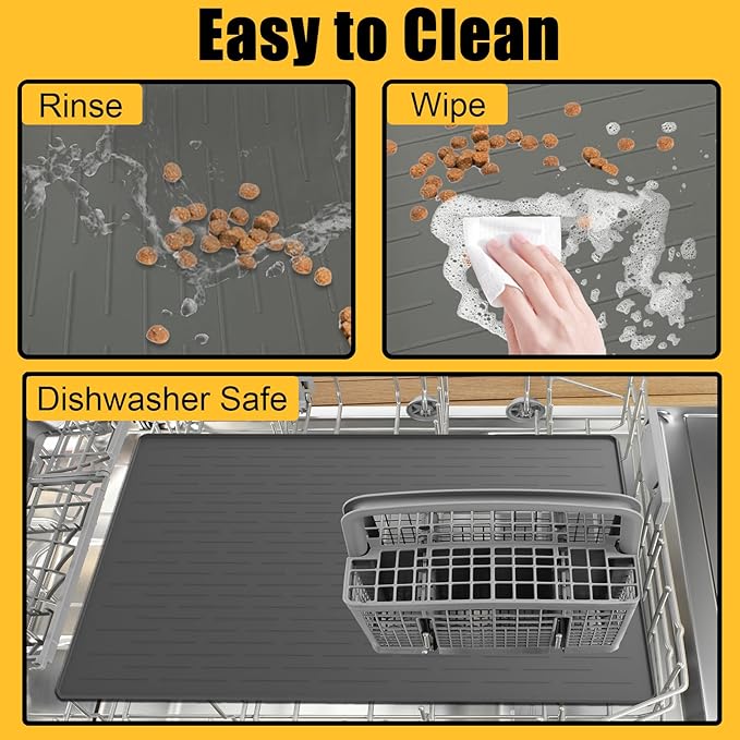 1.5MM Super Thick Dog Food Mat, 40"x30" Silicone Dog and Cat Mats for Food and Water Bowls, Waterproof Pet Feeding Mat for Contain Spills Protects Floors, Multiple Colors & Sizes for Pets, Light Gray