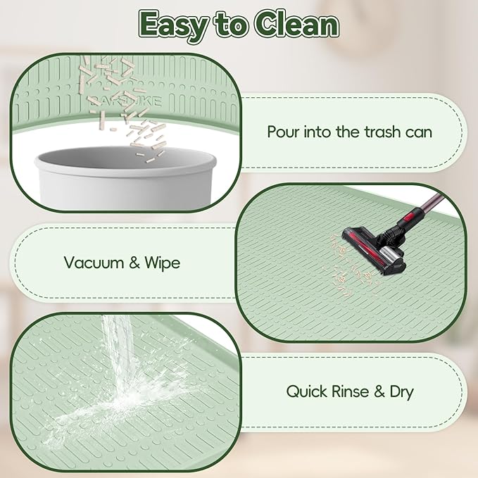 Kalolary Large Cat Litter Box Mat, 47" x 35" Silicone Litter Trapping Mat for Cats, Trapping Mat for Scatter Control with Raised Edge Waterproof Silicone Pad for Floor Easy to Clean (Light Green)
