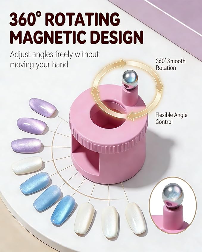Rotating Magnet for Nail Polish Rotating Magnet Uniform Magnetic Force Rotatings Cat Eye Magnets Tool for Nails Magnetic Nail Tool Ball Uniform Magnetics Force U Shaped Cat Eye Set(White)