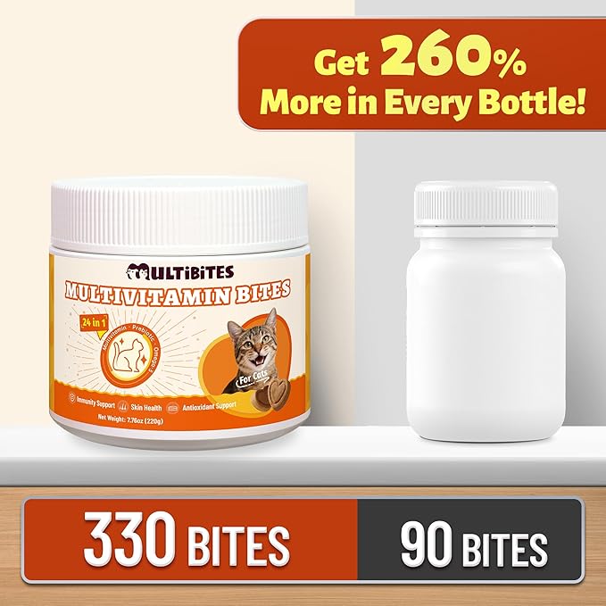 24-in-1 Cat Vitamins and Supplements Chews, Vitamins Treats with Lysine & Taurine for Cat - Immune, Skin&Coat, Respiratory&Vision Support, Daily Multivitamin for Indoor&Senior Cats-330Bites