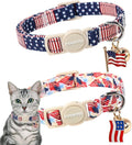 2 Pack American Flag Cat Collars Breakaway with Bell, DOGWONG Safety Buckle Independence Patriotic Cute Cat Collar for Girl Boy Cats，Adjustable 7-12 Inch