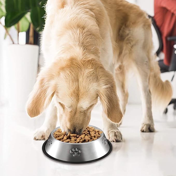 YUDANSI 2 Stainless Steel Dog Bowls, Dog Feeding Dishes, Doggie Plate Food Bowls with Rubber Base, Medium and Large Pet Feeder for Food and Water (L-28.8oz)