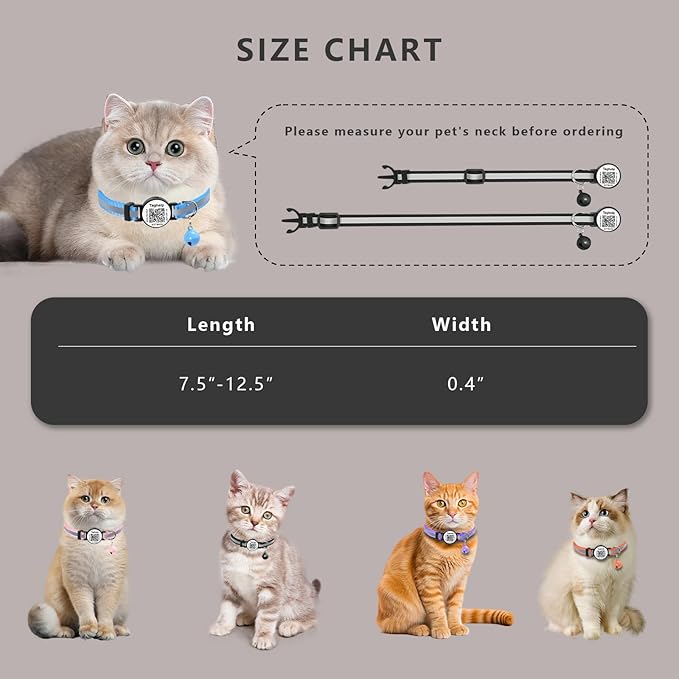 Smart Lost Pet Solution: QR Code Cat Collar Breakaway with Online ID, 2 Pack Reflective Adjustable Collar with Bells (7.5-12.5 Inch) for Indoor/Outdoor Cats, Purple by TAGHELP