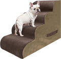 PAWSCART Dog Stairs for Small Dogs and Cats, 4-Step Dog Steps for Bed, 19.6" H Pet Stairs for High Bed, Pet Ramp for Couch, Sofa, Non-Slip Surface Removable Washable Cover, Brown