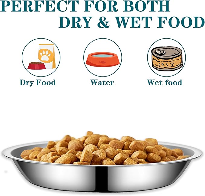 4Packs Cat-Bowls Cat Food Bowl - 6.1 Inch Stainless Steel Cats Feed Bowl for Indoor Cats Shallow and Wide Wet Food Plate Pet Feeding Whisker Fatigue Relief Pet Plate for Kitten Puppy (Type-B)