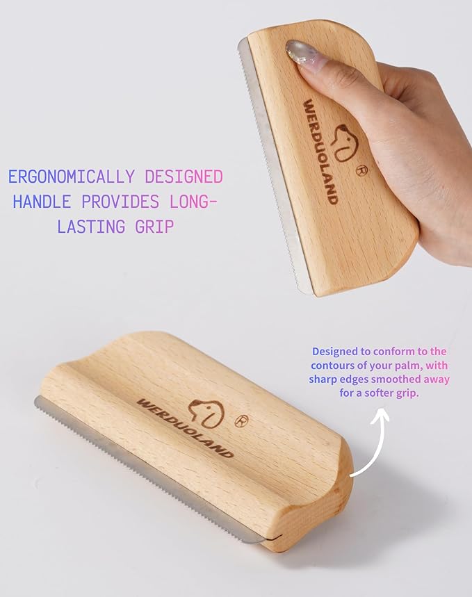Pet Deshedding Brush for Dogs & Cats, Ergonomic Anti-Slip Wooden Handle Grooming Tool, for Short Long Double-Coated Pet Deshed Brush, Safely & Gently Removes Hair