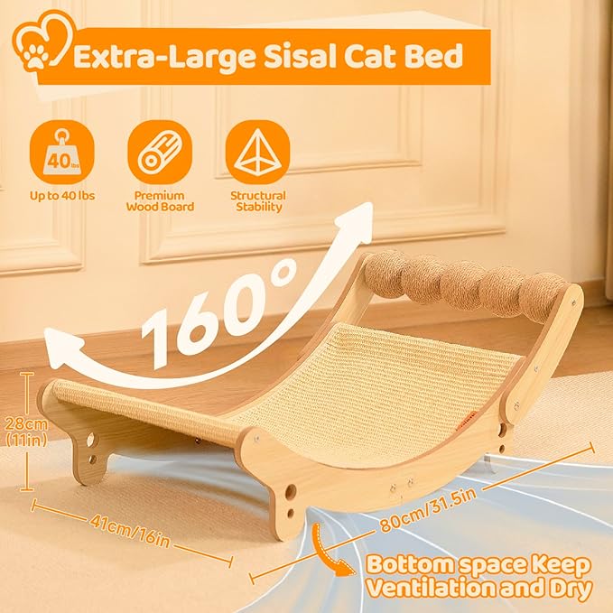 Cat Scratcher Sisal Cat beds for Indoor Cats Extra Large Scratchers for Adult Cat Scratch Pad for Cats Scratching Board Cat Bed Hammock Lounge with Ball Toy