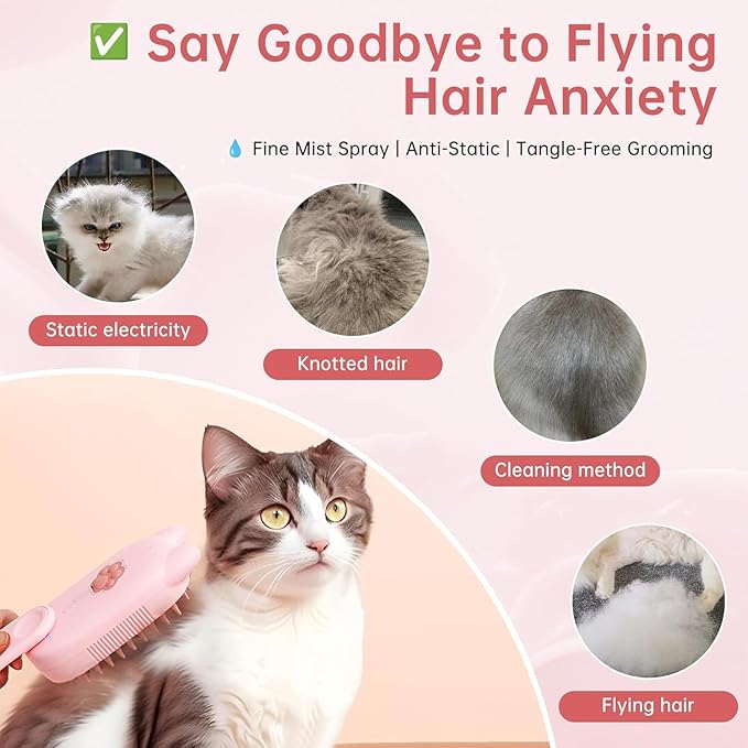 2025 New Steam Brush for Cats, 3 in 1 Steam Comb for Shedding Dog Pet Hair Cleaning Brush for Spray Dog Grooming for Long & Short Haired Pets – Cat Hair Spritz Defur Comb