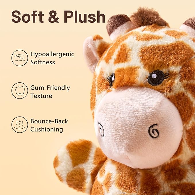Soft Plush Giraffe Dog Toy for Small & Medium Dogs and Puppies – Dual Squeaker, Crinkle Comfort Toy for Gentle Chewers