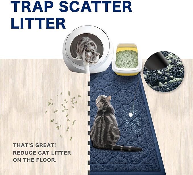 WePet Cat Litter Box Mat, Kitty Premium PVC Pad, Durable Trapping Rug, Phthalate Free, Urine-Resistant, Scatter Control, XXL 47 x 36 Inch, Blue