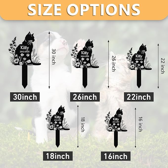 Personalized Pet Graves Marker Cat, Metal Memorial Plaques for Outdoor Graveyard Garden Yard, Custom Waterproof Pet Headstone with Name & Date, Cat Memorial Gifts for Loss of Cat Color03